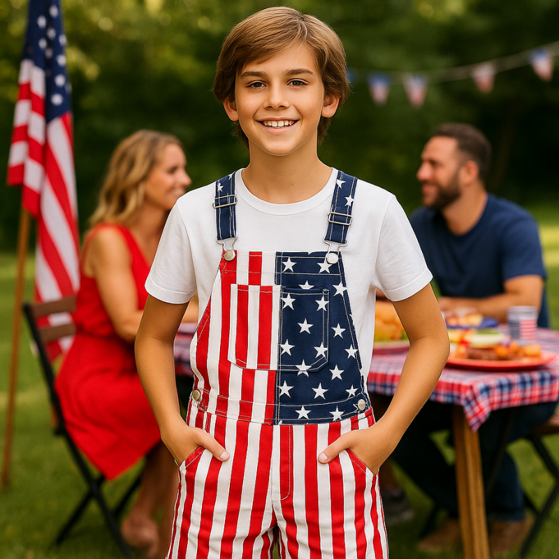 American Flag Kids Overalls